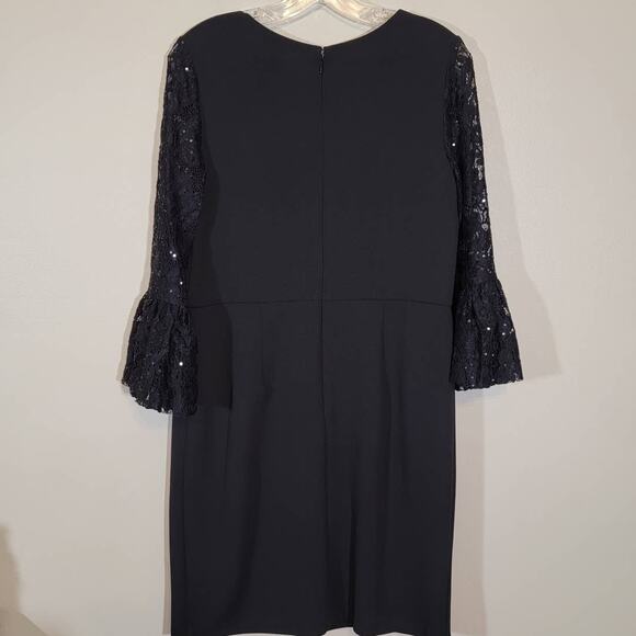 Scarlett Black Sheath Dress Subtle Sequin on Lace Sleeves Size 10 Party Event - Picture 2 of 10